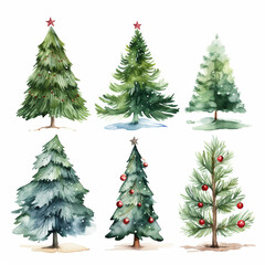 Fototapeta premium Watercolor Christmas tree set. Hand drawn illustration isolated on white background