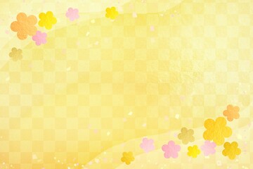 和風ゴールドの市松模様と梅の花の背景 年賀 新年