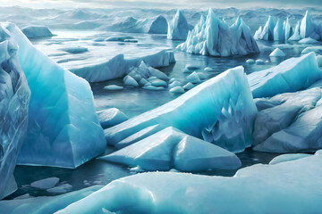 Icebergs and melting ice blocks. The problem of global warming - obrazy, fototapety, plakaty