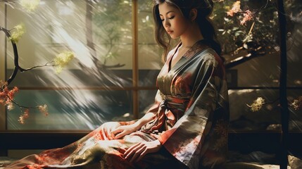 living in the traditional way. A woman in kimono