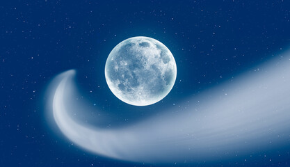 Fototapeta na wymiar Comet on the sky with Earth's moon 