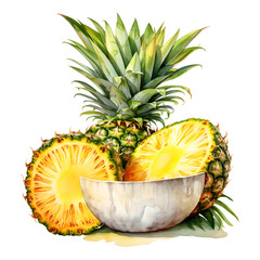Pineapple, Fruits, Watercolor illustrations