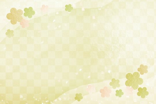 和風グリーンの市松模様と梅の花の背景 年賀状 新年