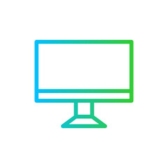Computer digital marketing icon with blue and green gradient outline style. computer, technology, laptop, screen, business, pc, internet. Vector Illustration