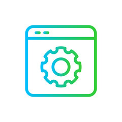 Web setting digital marketing icon with blue and green gradient outline style. web, business, technology, gear, element, cog, cogwheel. Vector Illustration