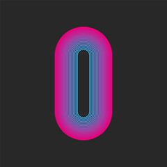 Letter O logo initial or number 0 zero monogram vibrant blue and pink gradient, creative oval geometric shape, smooth parallel thin lines logotype design.