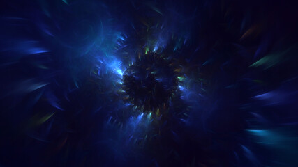 Fototapeta na wymiar 3D manual rendering abstract multicolor supernova fractal light background