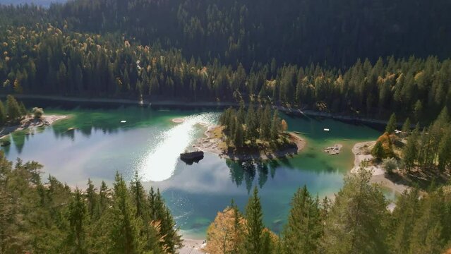 Caumasee, Shining Waters Of Lake Cauma On A Sunny Day In Grisons, Switzerland.