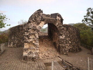 Otanaha fortress in Gorontalo-Indonesia. The stone walls of the Otanaha Fortress