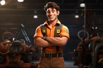 Fototapeta na wymiar 3d smiling mechanic worker character