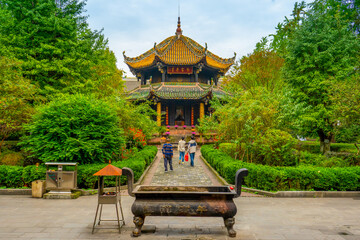 Qingyang Palace , Taoist Temple at Chengdu in the afternoon sunny day at Chengdu Sichuan , China : 13 October 2023 - obrazy, fototapety, plakaty