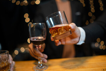 Celebrate whiskey on a friendly party in  restaurant