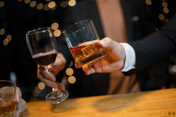 Celebrate whiskey on a friendly party in  restaurant
