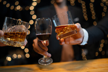 Celebrate whiskey on a friendly party in  restaurant