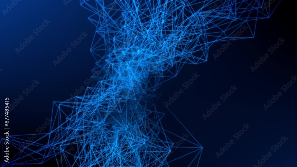 Poster blue line cloud in space connecting and forming an integrated complex and abstract moving mesh