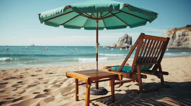 beach chairs and umbrella HD 8K wallpaper Stock Photographic Image 