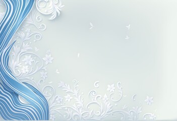 Fototapeta na wymiar Abstract blue background with floral elements and waves. Template, banner, wallpaper. Place for text