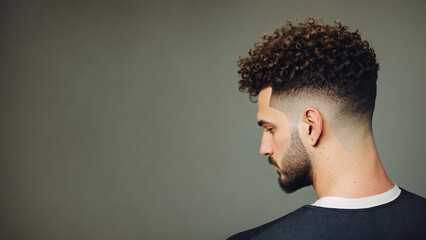 Man with curly haircut studio shot