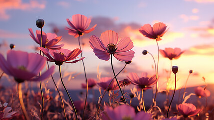 poppy field at sunset HD 8K wallpaper Stock Photographic Image