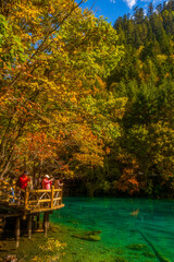 Jiuzhaigou , Unesco nature reserve and national park during autumn in Ngawa Tibetan and Qiang in...