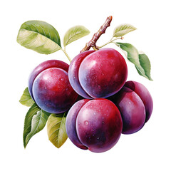 Plum, Fruits, Watercolor illustrations