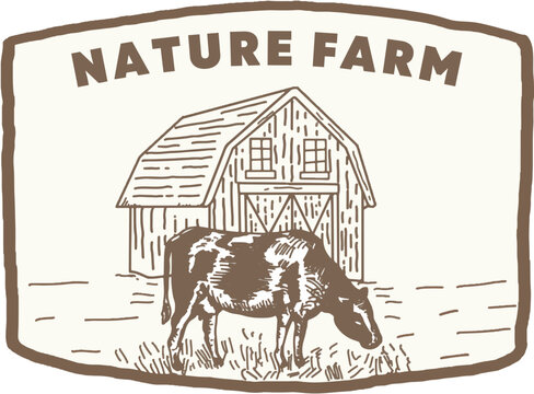 illustration of a dairy farm for logos for t-shirts and merchandise