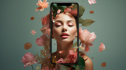 beauty concept illustration with mobile phone