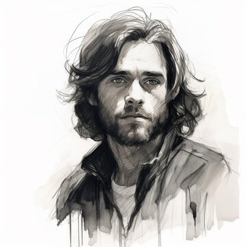 Portrait of Jesus Christ. Hand-drawn illustration, digital painting.