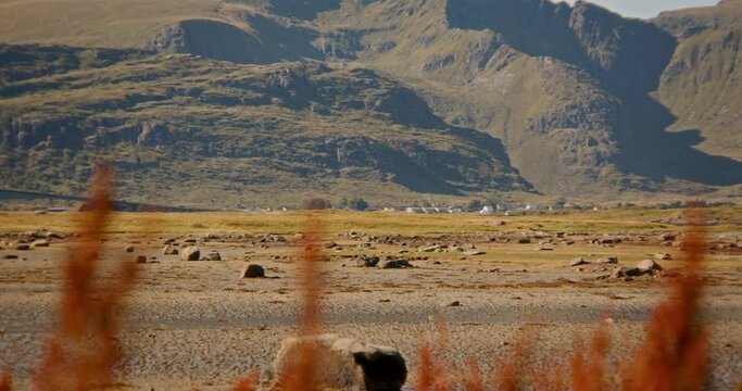 Pan Shot Of Bridge Against Lofoten's Landscape