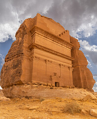 Hegra Heritage Site, AlUla, Saudi Arabia. "Qsar Al Farid" Tumb, the most famous tomb of the "Madain Saleh" site, in AlUla, Saudi Arabia. 