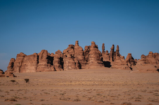 Hegra Heritage Site, AlUla, Saudi Arabia. "Qsar Al Farid" Tumb, the most famous tomb of the "Madain Saleh" site, in AlUla, Saudi Arabia. 