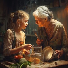 grandmother and granddaughter baking
