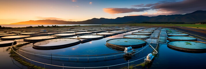 shrimp farm with aquaculture ponds, showcasing the sustainable production of seafood. Generative AI