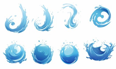 Water cartoon design elements on white background, Generative AI