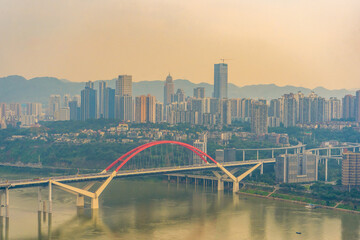 Eling Park , Panoramic view of Chongqing cityscape during early autumn in Chongqing Yuzhong...