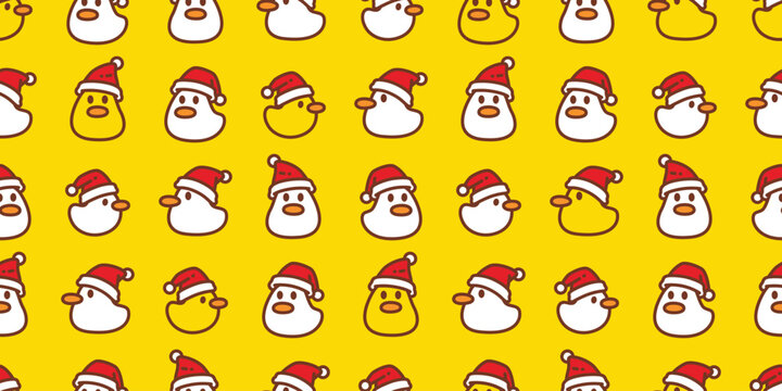 duck seamless pattern santa claus hat christmas rubber duck chicken bird vector pet wrapping paper doodle cartoon animal farm tile wallpaper repeat background illustration scarf isolated design