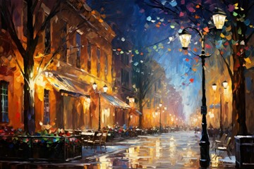 Naklejka premium Christmas Lights: Festive holiday lights, decorations, and displays in towns and neighborhoods. - Generative AI