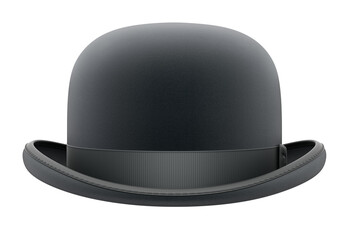 Front view of black bowler hat isolated on white background - 3D illustration - 677491015