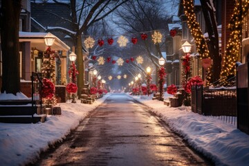 Naklejka premium Christmas Lights: Festive holiday lights, decorations, and displays in towns and neighborhoods. - Generative AI