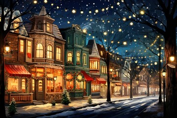 Fototapeta na wymiar Christmas Lights: Festive holiday lights, decorations, and displays in towns and neighborhoods. - Generative AI