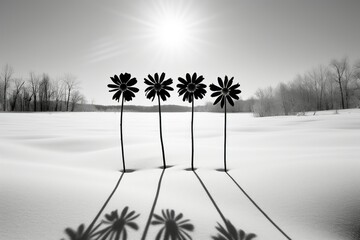 Silhouettes: Use the long shadows and stark contrasts of winter to create captivating silhouettes against the snow. - Generative AI