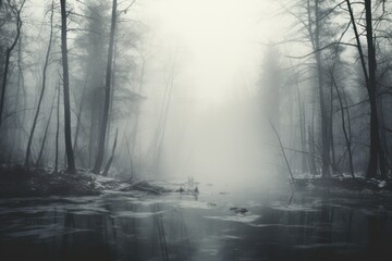 Fototapeta na wymiar Fog and Mist: Capture the eerie beauty of fog and mist in cold weather, especially around bodies of water. - Generative AI