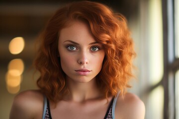 Fototapeta premium A beautiful young woman with red ginger hair