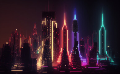 Futuristic New York Cityscape, Neon Lights, lights in the night
