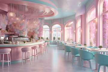 interior of pink dreamy cafe - obrazy, fototapety, plakaty