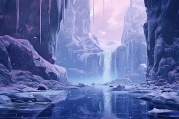 Frozen Waterfalls: Photograph the unique formations of frozen waterfalls in cold regions. - Generative AI - obrazy, fototapety, plakaty