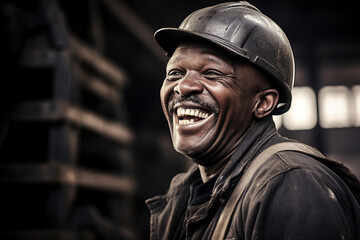 Candid portrait of factory worker laughing