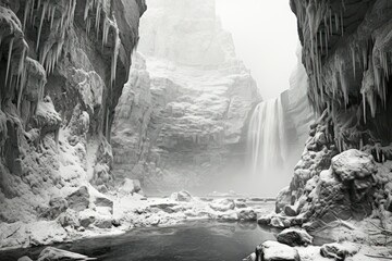 Frozen Waterfalls: Photograph the unique formations of frozen waterfalls in cold regions. - Generative AI