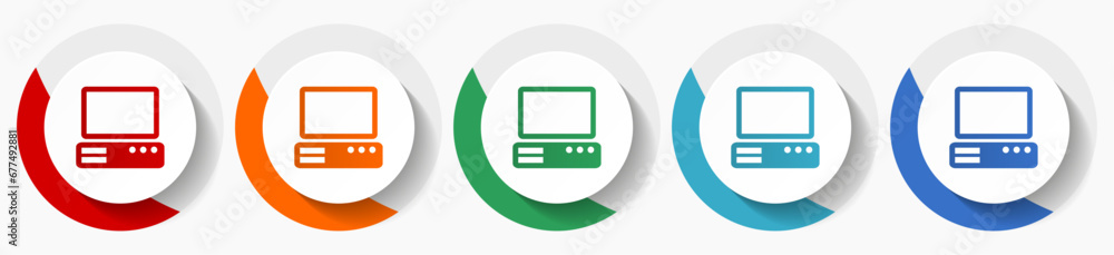 Poster Computer vector icon set, flat design colorful round icons in 5 color options for webdesign and mobile applications