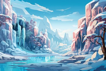 Fototapeta na wymiar Frozen Waterfalls: Photograph the unique formations of frozen waterfalls in cold regions. - Generative AI